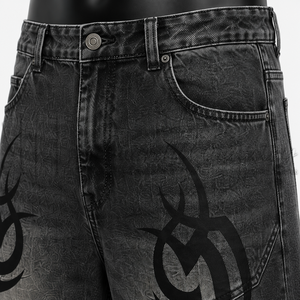 Pantalones Cortos de Mezclilla Personalizados para Hombre, Lavados en Negro, Hasta la Rodilla, Estilo Baggy, con Estampado Gráfico, Casuales, de Verano - Product Image 6