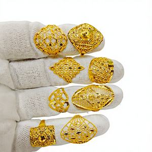 Luxury Turkish Classic 22K Gold Filigree <b>Rings</b> for Women Hollow Out Flower <b>Statement</b> <b>Ring</b> Set Wedding Ethnic Jewelry Gift - Product Image 1