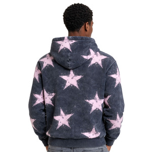 Vintage Wash Star Print Hoodies for Men Cotton Fleece Pullover Streetwear Oversized Fit Acid Wash Casual Wear Custom Logo ODM - Product Image 3
