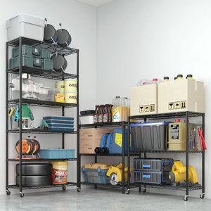 Espositore a sei ripiani regolabili con piedini M8, ruote in gomma da 2FT e gancio a cono laterale - Scaffalatura multiuso segmentata - Product Image 4