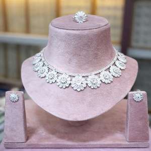 <b>Gold</b> Plated Traditional Plain Floral Necklace <b>Set</b> with Matching <b>Earrings</b> Indian Bridal Jewelry Wholesale Model 23315 - Product Image 3