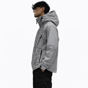 "Wholesale Streetwear Men's Outdoor <b>Jackets</b>, Y2K Style, Waterproof Grey <b>Camo</b> Zip-Up <b>Jackets</b> for B2B Supply USA" - Product Image 5