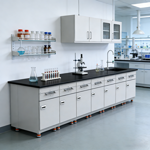 Banco da Lavoro Laterale in Acciaio per Laboratorio, Sistema di Arredamento da Laboratorio a Pavimento con Piani di Lavoro e Armadietti Personalizzati per Progetti di Ingegneria - Product Image 6