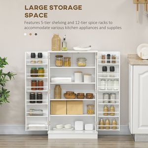 Credenza da Cucina Bianca da 41 Pollici con 5 Ripiani e 12 Portaspezie Regolabili per Sala da Pranzo o Soggiorno - Product Image 4