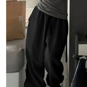 กางเกงวอร์มโอเวอร์ไซส์สำหรับผู้หญิง เอวสูง ทรงแบน ขากว้าง สไตล์ลำลอง ใส่สบาย ผลิตจากผ้าฝ้าย 100% - Product Image 2