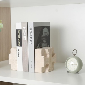 Geometric Stone Bookends 2Pcs Minimalist Sculptural Design Irregular Texture Decorative Shelf Accent - Product Image 1