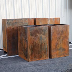 Modern Square Rustic Metal <b>Planters</b> Outdoor Industrial Style Freestanding Container Pots - Product Image 1