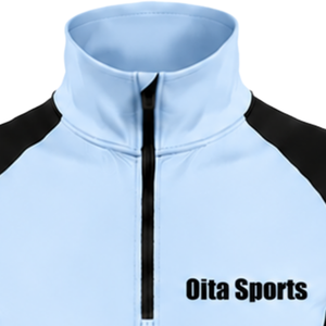 Women Quarter Zip Athletic <b>Top</b> Baby Blue Long Sleeve Fitted Sports Training Shirt High Collar <b>Thumbhole</b> Performance Activewear - Product Image 3