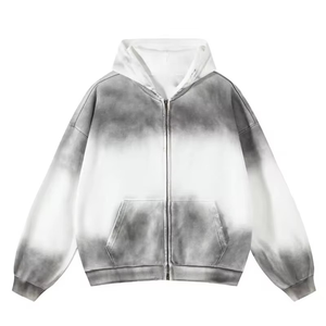 Men Washed Zip Up Hoodies Custom Logo Oversized Fit Tie Dye Pullover Streetwear Quality Cotton Private Label Supplier OEM - Product Image 4