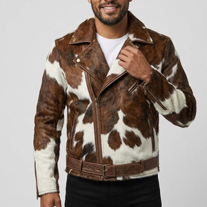 Custom 100% Genuine Cow Hide <b>Leather</b> Biker <b>Jacket</b> Hair on <b>Leather</b> <b>Jackets</b> Available At Reasonable Price With Custom Packing - Product Image 1