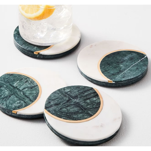 Sous-verres en marbre personnalisés écologiques, durables, lavables, en pierre naturelle, technique de découpe moderne avec option logo - Product Image 1