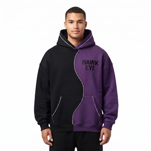 Sudadera con Capucha de Alta Calidad, Diseño Color Block de Dos Tonos, Corte Holgado, Hombros Caídos, Bolsillo Canguro, Personalizada con Pedrería, Transpirable - Product Image 6