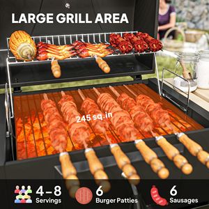 245 pollici quadrati Griglia per Barbecue da Esterno con Piastra per Carbonella Regolabile, 3 Ripiani e Termometro per Giardini e Feste all'Aperto - Product Image 4