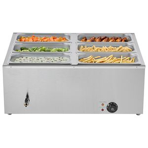 Scaldavivande Elettrico Commerciale 1500W in Acciaio Inossidabile a 6 Vasche, Bain-Marie con Coperchio a Riscaldamento Rapido per Attrezzature da Banco per Mantenimento Caldo - Product Image 6