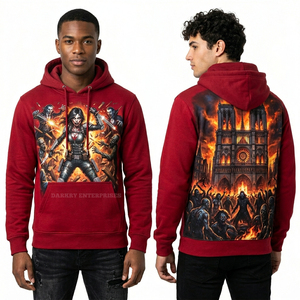 Vente en gros de sweats à capuche streetwear rouges pour hommes, personnalisés avec un imprimé graphique de chasseur de vampires et de zombie, en molleton épais, fournisseur de marque - Product Image 2