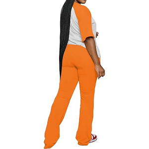 Women Everyday Two Piece Set Casual T Shirt <b>Elastic</b> Waist Pants Lounge Wear Custom Printing - Product Image 3