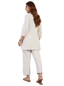 Salwar Kameez de Algodón Blanco para Mujer, Corte Holgado, Estilo Casual, Largo hasta el Tobillo, Estilo India Pakistán, para Todas las Temporadas - Product Image 3