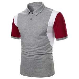 Polo de manga corta para hombre en gris, rojo y blanco con diseño de bloques de color, tejido casual, transpirable, nuevo diseño personalizado. - Product Image 3