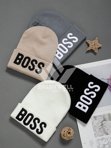 Bonnet brodé Boss noir unisexe, décontracté, pour l'hiver, 100% acrylique, taille adulte - Product Image 3
