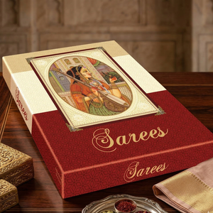 Boîte cadeau en carton imprimé pour sari |   Boîte à sari de style couvercle Ciel et Terre |   Boîte d'emballage de luxe pour sari - Product Image 2