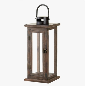 Farol de Madera Rústico con Techo de Metal y Paneles de Vidrio, Farol Decorativo Vintage para Mesa, Decoración Interior y Exterior - Product Image 1