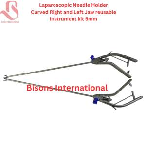 ชุดอุปกรณ์จับเข็มผ่าตัดผ่านกล้องส่องทางไกลแบบสแตนเลสสตีลยี่ห้อ BISONS ขนาด 5 มม. แบบโค้ง ซ้ายและขวา ใช้ซ้ำได้ - Product Image 2