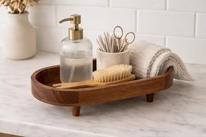 Plateau de salle de bain rond décoratif de Noël moderne en bois avec pieds pour porte-savon, organiseur de serviettes, hôtel, spa - Product Image 4