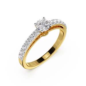 Bague de fiançailles en moissanite taille ronde avec bande pavée, bague de luxe bicolore or et argent - Product Image 3