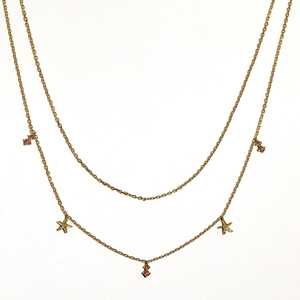 Collar Gemnel Versátil Apilable de Doble Hilo <span class=keywords><strong>con</strong></span> Pequeños Dijes de Estrella de Mar y Circonitas para Estilo de Collar en Capas - Product Image 1