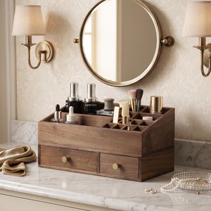 Low Cost Wooden Beauty Organizer <b>Box</b> for Cosmetics, Skincare Products, <b>Makeup</b> Tools and Accessories with Classic Rustic Handmade - Product Image 1