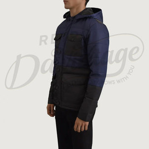 Chaqueta Acolchada con Capucha para Hombre, Azul Marino, con Parches en Contraste, Estilo Cargo, con Múltiples Bolsillos, Abrigo Acolchado Cálido para Invierno - Product Image 5