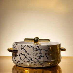 Cacerola de Cerámica Moderna de Lujo con Patrón de Mármol, Tapa Redonda, Asas de Aleación de Zinc, Revestimiento de Esmalte, Diseño Duradero - Product Image 4