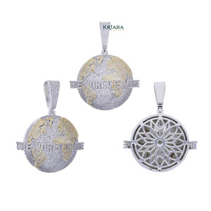 Pendentif globe en argent 925 plaqué rhodium avec diamant de laboratoire taille brillant rond, unisexe, luxe, pour usage quotidien - Product Image 6