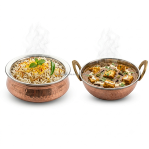 Juego de Servidor de Curry Tradicional de Cobre Martillado con Interior de Acero, Karahi, Vajilla India para Mesa - Product Image 4