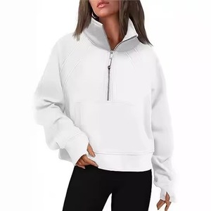 Wine <b>Red</b> Half Zip Pullover Hoodie <b>Women</b> Standing Collar <b>Sweatshirt</b> with Pockets Regular Fit for Spring Autumn - Product Image 3