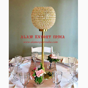 Bougeoir en aluminium et métal doré perles de cristal Lotus Design fil galvanisé centre de table décoration mariages - Product Image 6
