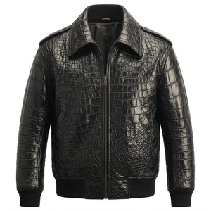 Blouson Bomber en Cuir Gaufré Noir Imperméable à Manches Longues Zippé Unisexe Hiver Écologique avec Logo Frontal - Product Image 1