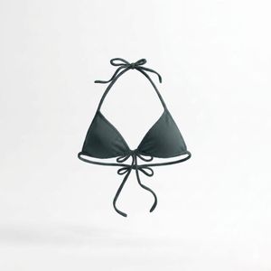 Haut de bikini noir pour femme avec cordon de serrage à l'avant et bretelles réglables, maillot de bain uni en spandex et polyester - Product Image 5