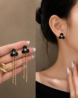 Anting Bunga Hitam Kualitas Terbaik Dengan Rantai Manik-Manik, Perhiasan Fashion Floral Elegan Untuk Wanita, Pesta, Pernikahan, Diskon Spesial