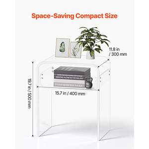 Modern Rectangle Acrylic <b>Side</b> <b>Table</b> 2-Tier Clear Bedside <b>Storage</b> Shelf End Desk Thick Transparent Nightstand Bedroom Living - Product Image 3