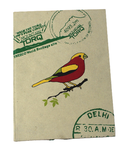 Handmade Jute Paper Hard Cover Notebook For Men And Women Bird Screen Printed Old Fashioned <b>Postal</b> Chops Stamps Travel Theme - Product Image 1