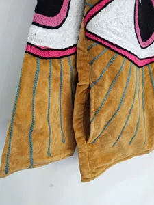 Handmade <b>Velvet</b> Mustard Eye Embroidery <b>Jacket</b> <b>Women's</b> Boho Chic Open Front Ethnic Fashion Coat - Product Image 4
