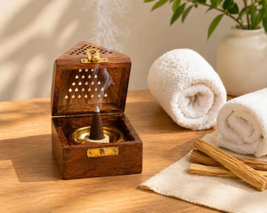 Caja de madera para incienso en forma de pirámide con orificios de ventilación, soporte para varillas de incienso, quemador de madera para templo, sala de oración, decoración del hogar - Product Image 4