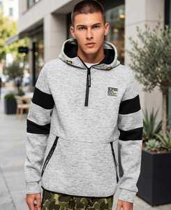 เสื้อฮู้ดซิปหนึ่งในสี่สำหรับผู้ชายจาก One Ten One Apparel สีเทาเฮเธอร์แบบคัลเลอร์บล็อก - Product Image 1