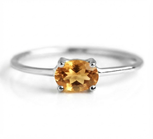 Rhaya Jewels Elegant Rhodium Plated 925 Sterling Silver Oval Cut <b>Citrine</b> Solitaire <b>Ring</b> Prong Setting Dainty Trendy Women's - Product Image 1