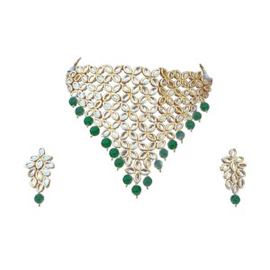 Bridal Choker Necklace Earrings Set Brass Alloy Imitation Pearl Handcrafted Trendy Geometric KUNDAN Women's Ethnic Wedding <b>Gift</b> - Product Image 1