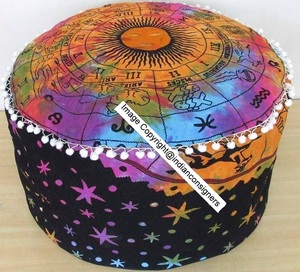 Housse de pouf en coton doux imprimée signes du zodiaque, décoration d'intérieur astrologique, repose-pieds magnifique par Indian Consigners - Product Image 3