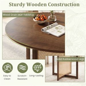 Tavolo da Pranzo Rotondo Moderno Stile Mid-Century da 95 cm per 2-4 Persone, in Rattan PE con Gambe in Legno di Gomma - Product Image 6