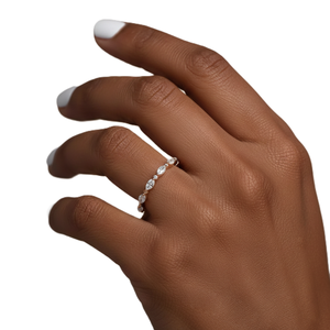 Anillo de Diamantes de Laboratorio Marquise y Redondos al por Mayor, Anillo de Diamantes de Eternidad Completa, Oro Sólido de 10K, 14K, 18K, Anillo de Boda Minimalista Apilable - Product Image 4