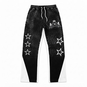 Black Acid Wash Hooded Tracksuit Set With <b>White</b> Stars And 350 gsm Full Length Drawstring <b>Pants</b> 100% Cotton Streetwear - Product Image 5
